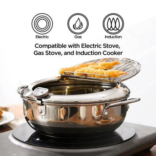3.4L Tempura Deep Frying Pot, 304 Stainless Steel Deep Fryer Pot with Thermometer, Oil Draining Rack for Tempura, Fries, Fish, Chicken - Toytexx 3.4L Tempura Deep Frying Pot, 304 Stainless Steel Deep Fryer Pot with Thermometer, Oil Draining Rack for Tempura, Fries, Fish, Chicken - Toytexx